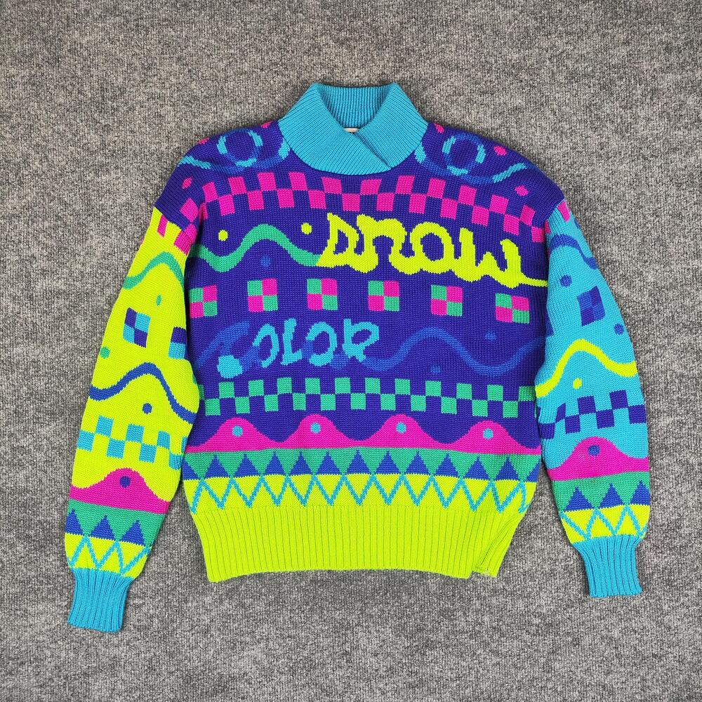 Obermeyer Sweater Womens Medium Multicolor Snow Colors Mock Neck Ski Retro Ugly